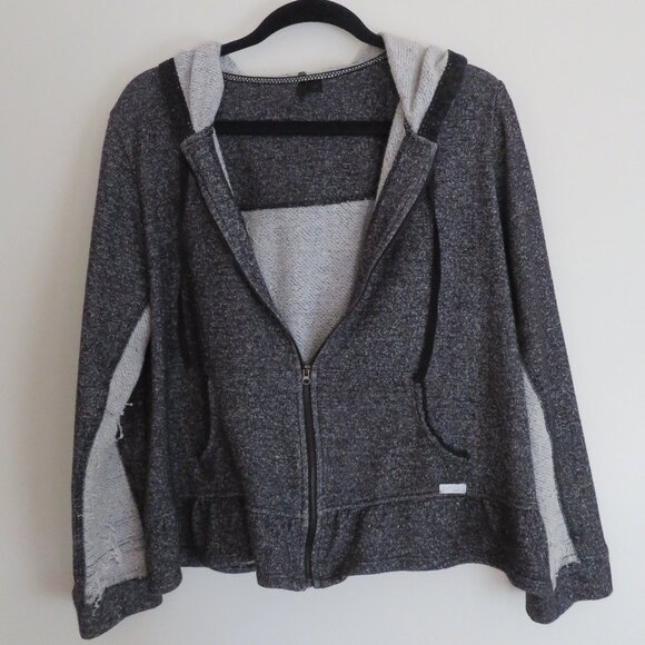 Kensie | Size XL | Gray Distressed Zipup Hoodie Peplum Sweater Jacket Casual - Picture 1 of 10